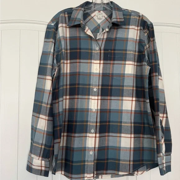 New J. Crew Men's Blue and White Plaid Button Down Shirt - Picture 1 of 4